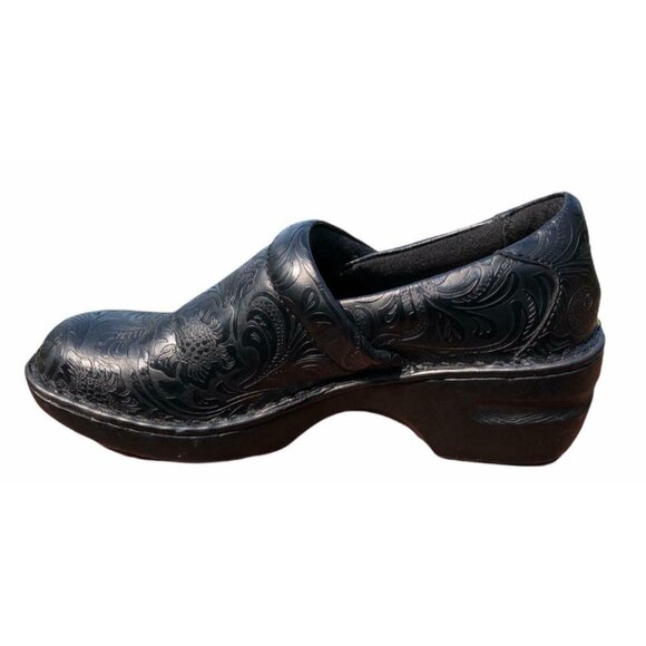 Born Boc Peggy Clogs Slides Slip On Black Womens 8M Shoes Embossed Paisley - Picture 7 of 11